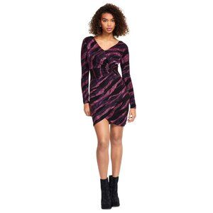 NWT Siena Womens Metallic Side-Twist Long Sleeve Dress SATN1869 Purple Multi 4